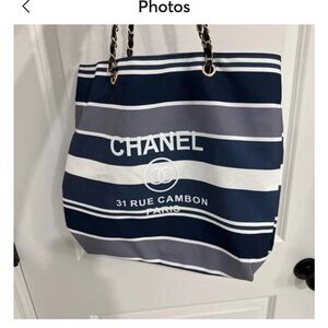 GWP Chanel Navy and White Striped Tote Bag